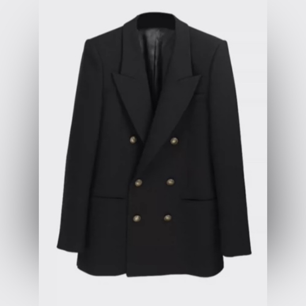 Black Double-Breasted Blazer with Gold Buttons